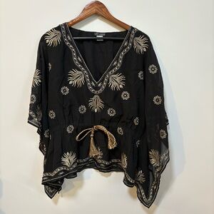 Venus Women’s Black Gold Embroidered Boho Tunic XL
